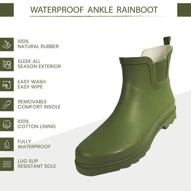 NORTY - Womens Ankle Rain Boots - Ladies Waterproof Winter Spring Garden Boot runs Â½ size large Matte Olive Size 9 - Image 4